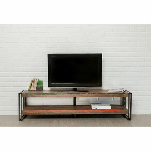 Mes - Meuble TV 160 cm double plateaux en teck recyclé - TUNDRA Mes  - Meuble blanc laqué Salon, salle à manger