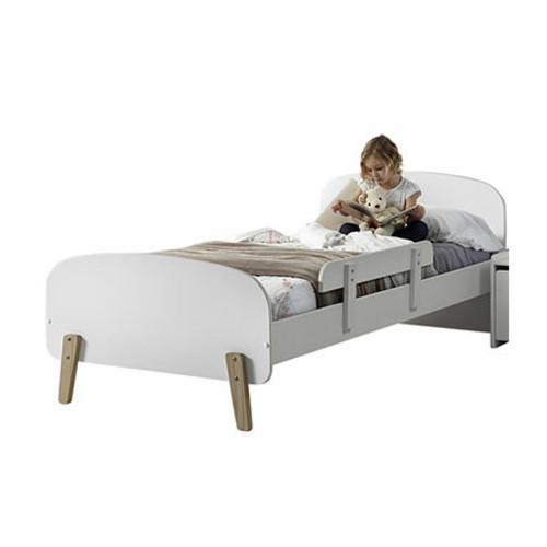 Mes - Lit 90x200 cm + barrière de lit en pin blanc - KIDLY Mes - Lit enfant Blanc+gris