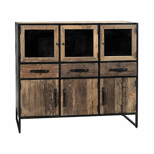 Mes - Buffet 6 portes 3 tiroirs 135x40x120 cm en bois recyclé marron - EKTOR Mes  - Meuble en bois Salon, salle à manger