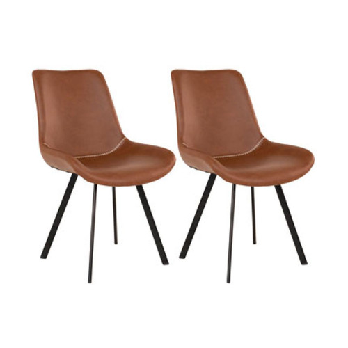 House Nordic - Chaise de salle à manger en cuir synthétique marron avec pieds noirs House Nordic  - Housse chaise salle manger