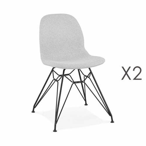 Mes - Lot de 2 chaises 49x49x83 cm tissu gris clair pieds noirs - LAYNA Mes  - Salon, salle à manger