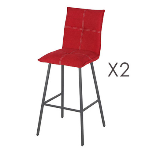 Mes - Lot de 2 chaises de bar en tissu rouge et pieds gris mat - MORTEN Mes  - Tabouret rouge