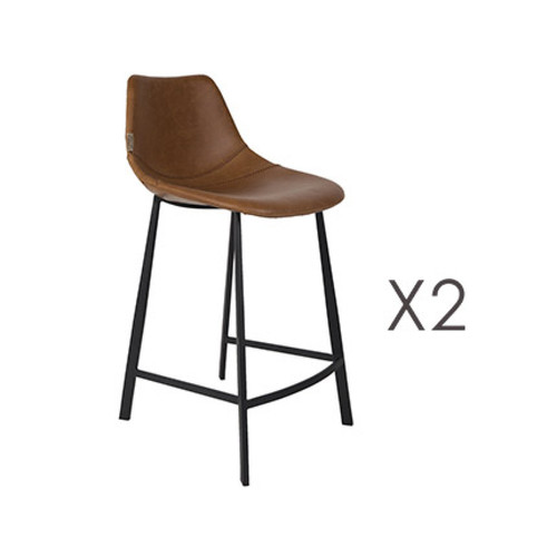 Mes - Lot de 2 chaises de bar H65 cm en PU marron - FRANKY Mes  - Tabouret de bar marron