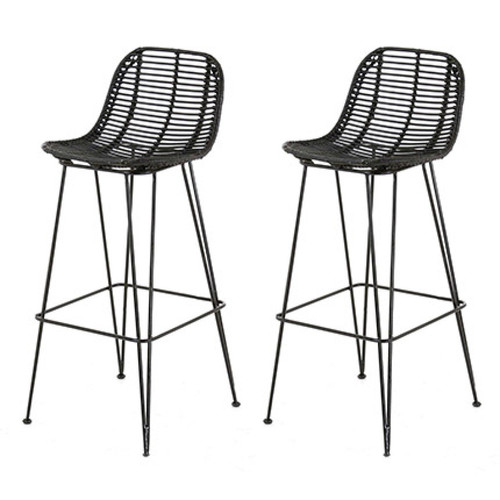 Mes - Lot de 2 chaises de bar H65 cm en rotin noir Mes  - Tabouret de bar rouge Tabourets