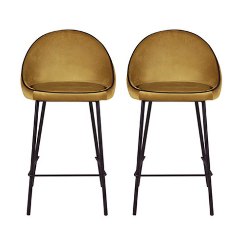 Mes - Lot de 2 chaises de bar H65 cm en tissu moutarde - ABAYA Mes  - Marchand Maisonetstyles