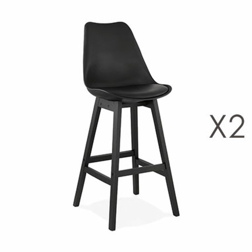 Mes - Lot de 2 chaises de bar noires H75 cm avec pieds noirs - ELO Mes  - H75