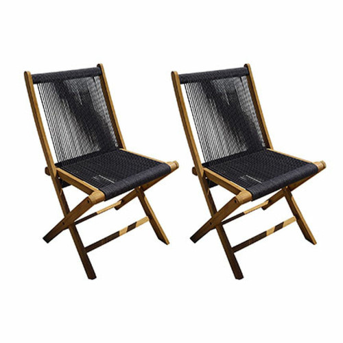 Mes - Lot de 2 chaises de jardin 57x50x88 cm en cordes et teck Mes  - Tables et chaises de Jardin Teck Ensembles tables et chaises