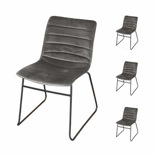 Mes - Lot de 4 chaises repas 55x45x78 cm en velours gris - LIZON Mes  - Lot de 4 chaises Chaises