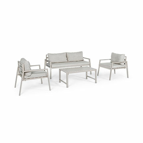 Ensembles tables et chaises Mes Salon de jardin 4 places en aluminium et coussins ivoire