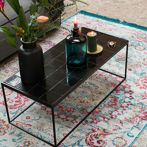 Mes - Table basse 93x43x36 cm avec plateau en carreaux de céramique noire Mes  - Table plateau ceramique