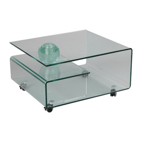 Mes - Table basse rectangulaire à roulettes en verre trempé - GLASS Mes - Tables d'appoint