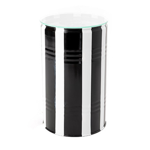 Mes - Table d'appoint tonneau en verre et métal noir et blanc - TONNO Mes  - Verre noir et blanc