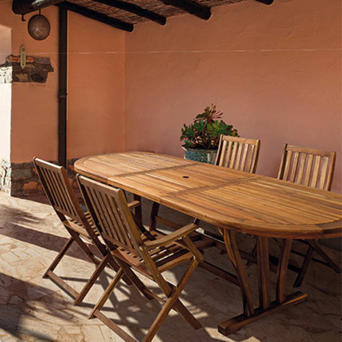 Mes - Table de jardin ovale extensible 150/200 cm en acacia huilé - INES Mes  - Ensembles tables et chaises