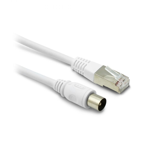 Metronic - Câble TV coaxial et Ethernet mâle/mâle RJ45 - 2 m - blanc Metronic  - Câble antenne Metronic