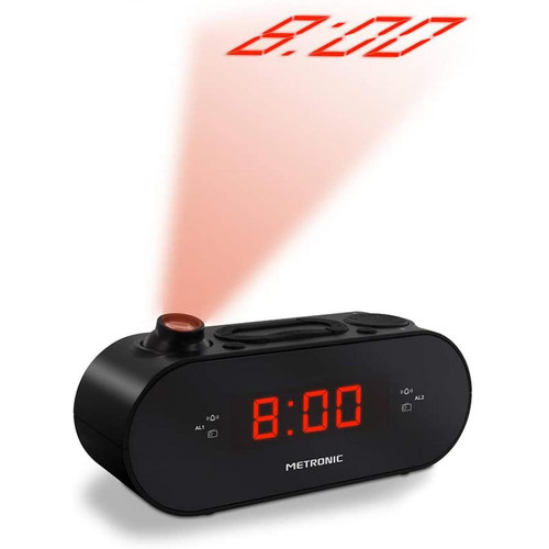 Metronic - radio réveil FM avec Projection de l'heure et double alarmes noir - Radio-Réveil Radio