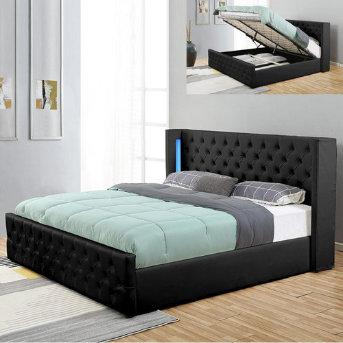 Meubler Design - Lit coffre design avec led OSMOS - Noir - 140x190 - Cadres de lit Noir