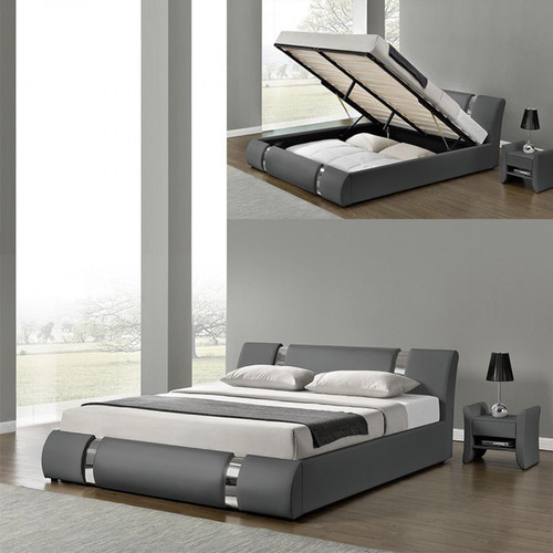 Meubler Design - Lit Coffre Sommier Relevable Nova - Gris - 140x190 Meubler Design   - Lit pliant dans meuble