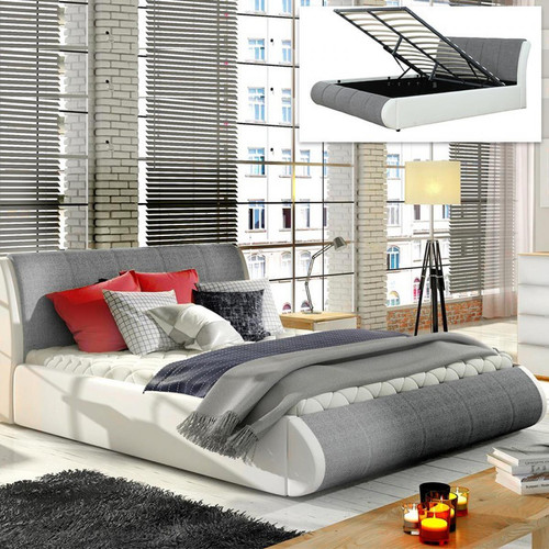 Meubler Design - LIT COFFRE XENON AVEC SOMMIER - Gris tissu - 180x200 - Lit pliant dans meuble