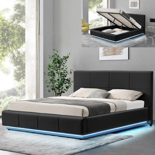 Meubler Design - Lit design Alexi avec sommier et coffre de rangement - Noir - 180x200 - Lit pliant dans meuble