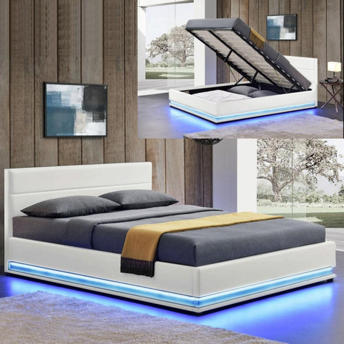 Meubler Design - Lit led avec coffre de rangement AVA - Blanc - 180x200 - Lit toboggan Cadres de lit