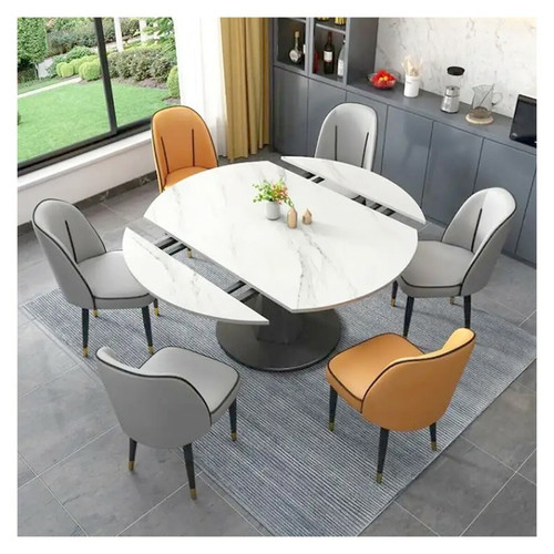 Meubler Design -Table À Manger Ronde Extensible Céramique Marbre Blanc Et Pied Noir Cesar Meubler Design  - Tables à manger Non pliante