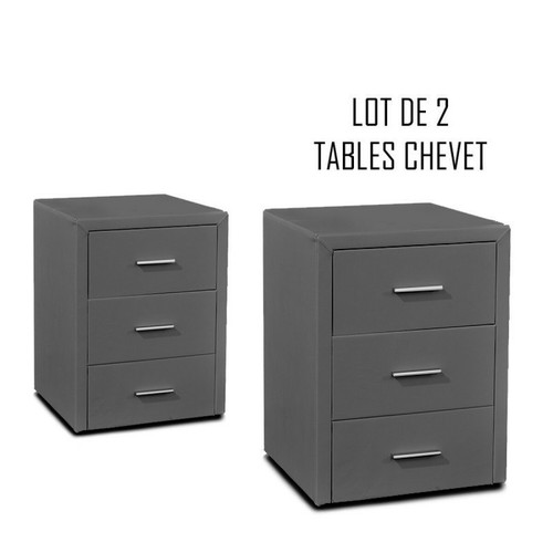 Meubler Design - Table Chevet 3 Tiroirs Kasi Lot De 2 Gris Meubler Design  - Chevet