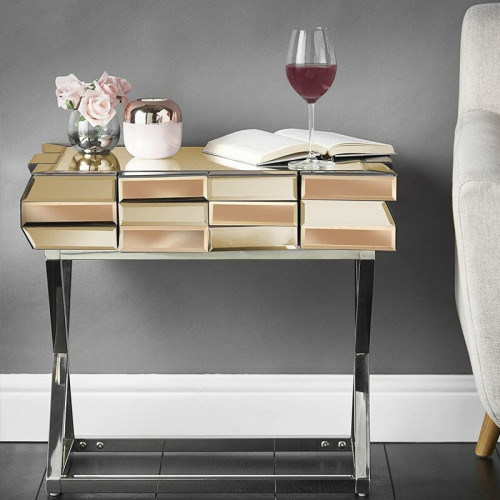 Meubler Design - Table De Chevet En Verre Miroir 3d - Or Meubler Design - Chambre Couleur