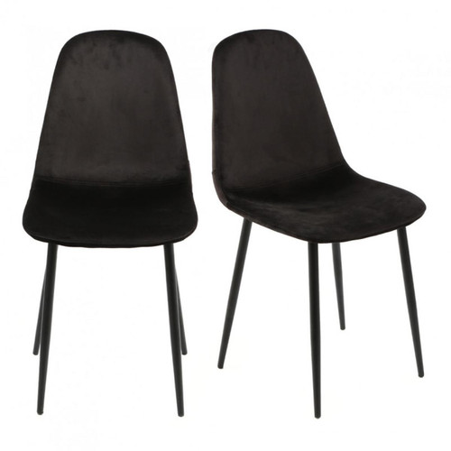 Meubletmoi - Lot de 2 chaises en velours noir et piètement en métal noir - BIBA Meubletmoi  - Chaise écolier Chaises