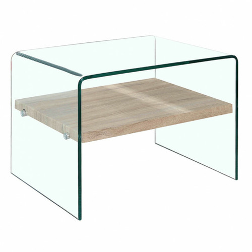 Tables d'appoint Meubletmoi Table d'appoint en verre trempé et étagère en bois décor chêne - ICE