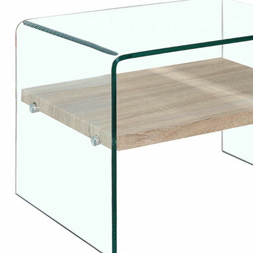 Meubletmoi Table d'appoint en verre trempé et étagère en bois décor chêne - ICE