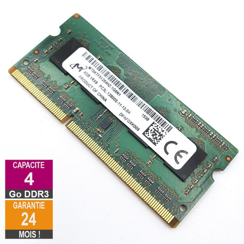 Micron - Barrette Mémoire 4Go RAM DDR3 Micron MT8KTF51264HZ-1G6N1 SO-DIMM PC3L-12800S 1Rx8 - Memoire pc reconditionnée