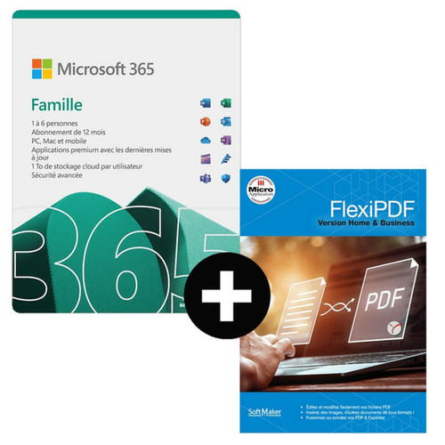 Microsoft - Pack Microsoft 365 Famille + FlexiPDF Home & Business - Licence 1 an - 6 utilisateurs - A télécharger Microsoft  - Logiciel word