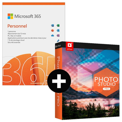 Microsoft - Microsoft 365 Personnel + InPixio Photo Studio 12 Pro - Abonnement 1 an - A télécharger - Utilitaires Bureautique