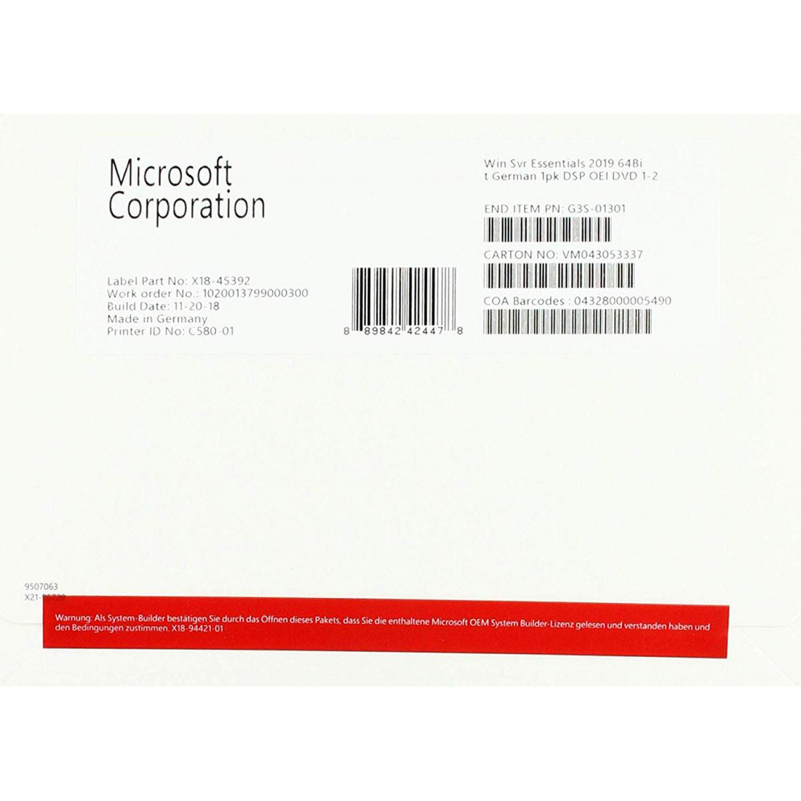 Microsoft Microsoft Windows Server 2019 Essentials - Licence