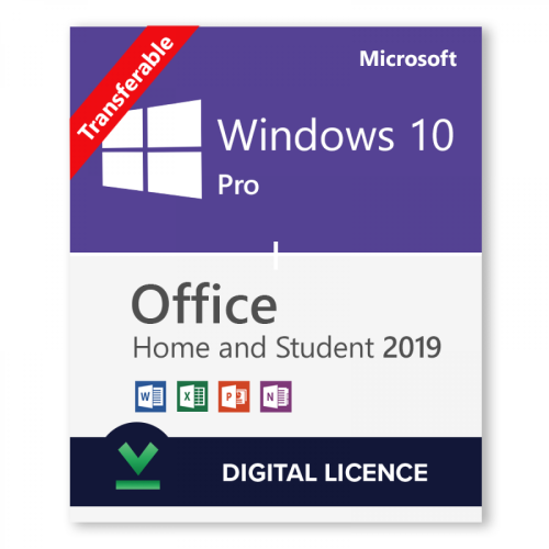 Microsoft - Windows 10 Pro + Microsoft Office 2019 Famille et Étudiant - Bundle de licences numériques - Logiciels en téléchargement - Bureautique et Utilitaires