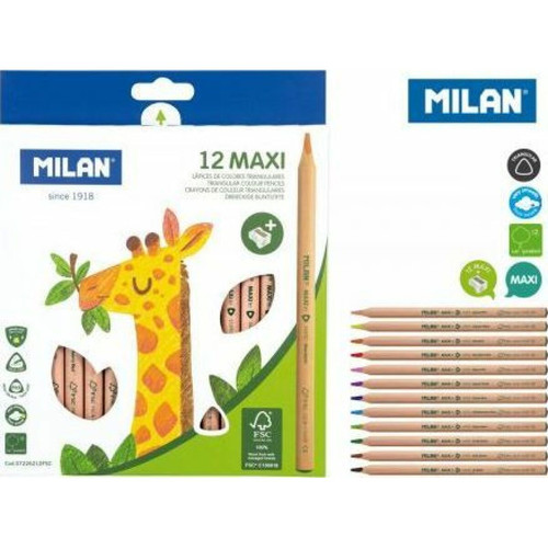 Milan - Boîte de 12 crayons de couleur MAXI hexagonaux en bois certifié FSC® Milan  - Accessoires Bureau