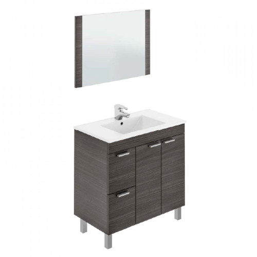 MIRAKEMUEBLE - Meuble de salle de bains avec vasque et miroir Aktiva - Ash Grey Cendre grise - meuble bas salle de bain