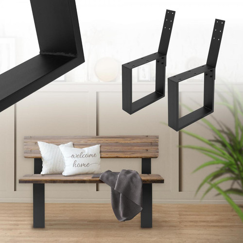 ML design modern living - 2 Pieds de banc cadre noir en métal solide profil carré industriel 40 x 78,5 cm - Quincaillerie