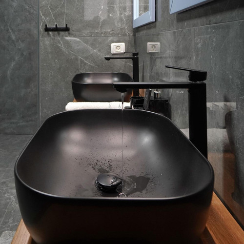 Lavabo Lavabo en céramique noir mat vasque à poser pour salle de bain 505x385x140 mm