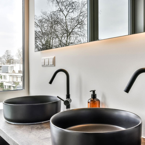 Lavabo Lavabo en céramique noir mat vasque à poser ronde pour salle de bain Ø360x120 mm