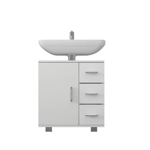 ML design modern living - Meuble sous lavabo blanc 1 porte 2 étagères 3 tiroirs MDF mélamine 60x60,8x33 cm - meuble bas salle de bain Blanc