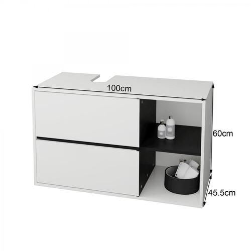 ML design modern living Meuble sous vasque lavabo salle de bain 2 tiroirs blanc/noir MDF 100x60x45,5 cm