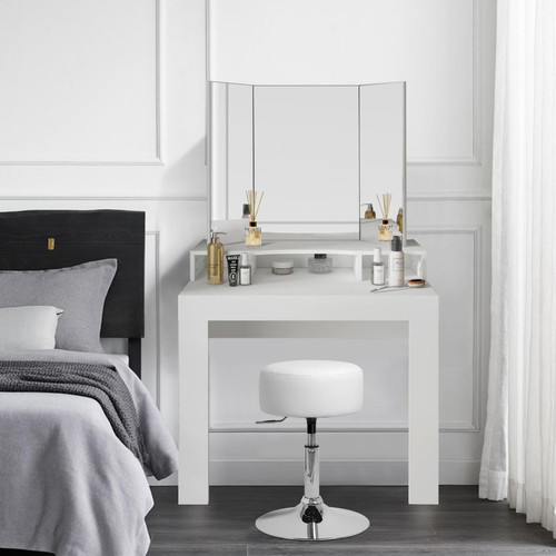 ML design modern living - Table de maquillage avec miroir et 1 tiroir coiffeuse moderne + tabouret blanc - Coiffeuse