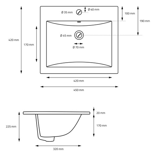 Lavabo Vasque rectangulaire 45x22,5x42 cm blanc en céramique ML-Design