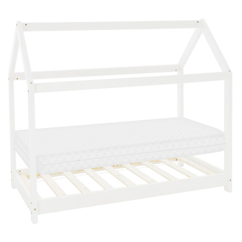 ML-Design - Lit d'enfant + matelas cadre de lit style maison en bois de pin blanc 80x160 cm ML-Design  - Lit enfant Blanc+bleu