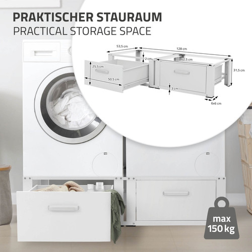 ML-Design Socle machine à laver double avec tiroirs base sèche-linge blanc 150 kg/support