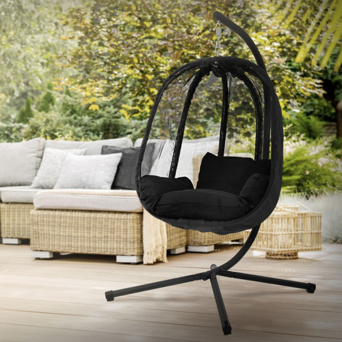 ML-Design - Fauteuil suspendu 100x105x177 cm noir en acier avec structure et coussin d'assise 150kg ML-Design ML-Design  - Chaise basse de jardin