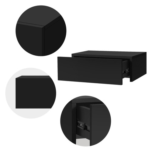 Chevet Table de nuit suspendue 46x30x15 cm noir mat en MDF avec tiroir ML-Design