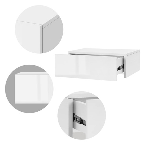 Chevet Table de nuit suspendue 46x30x15 cm blanc brillant en MDF avec tiroir ML-Design