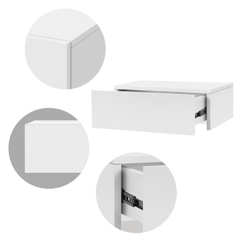 Chevet Table de nuit suspendue 46x30x15 cm blanc mat en MDF avec tiroir ML-Design